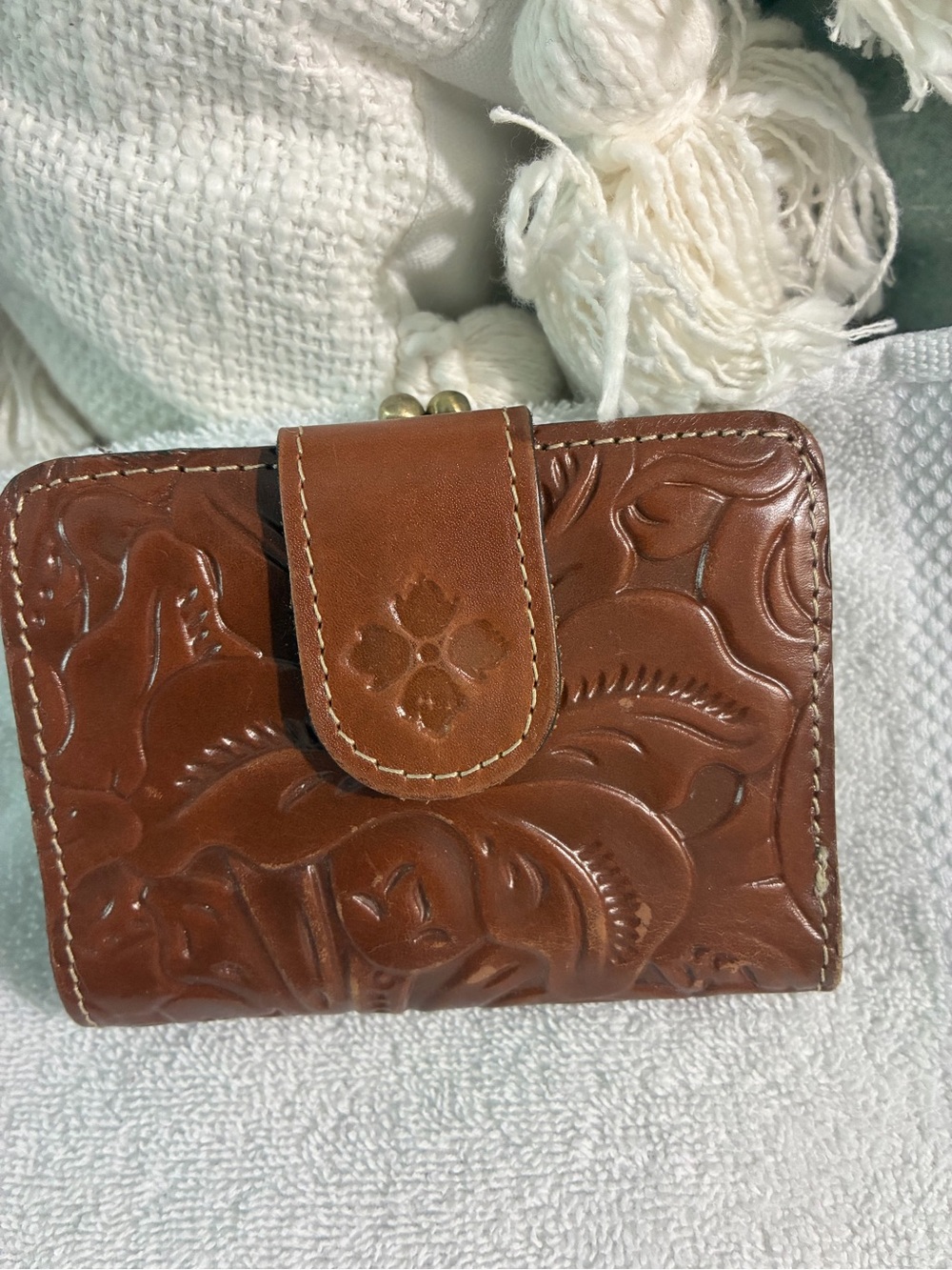 Patricia Nash Brown Tooled Leather Snap Card & Key Holder
